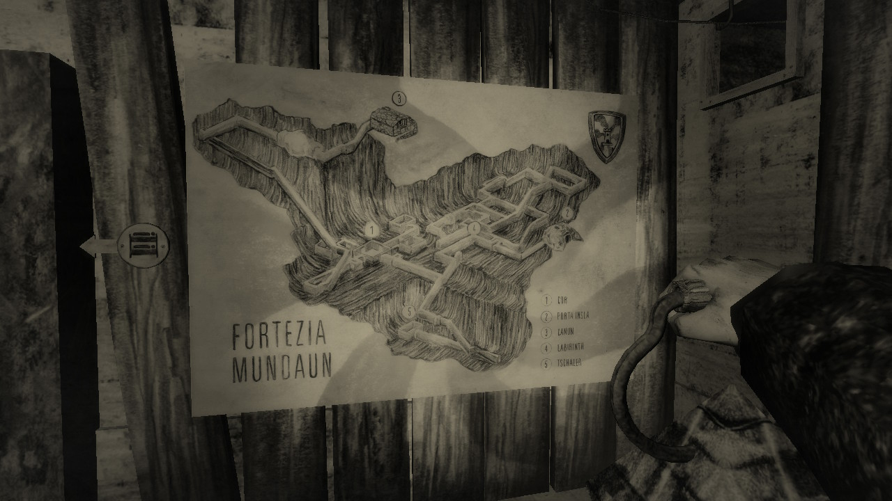 Ein Screenshot aus Mundaun. Zu sehen ist die Karte einer Bergfestung, die das Spiel-Pendant zum Schweizerischen Reduit ist